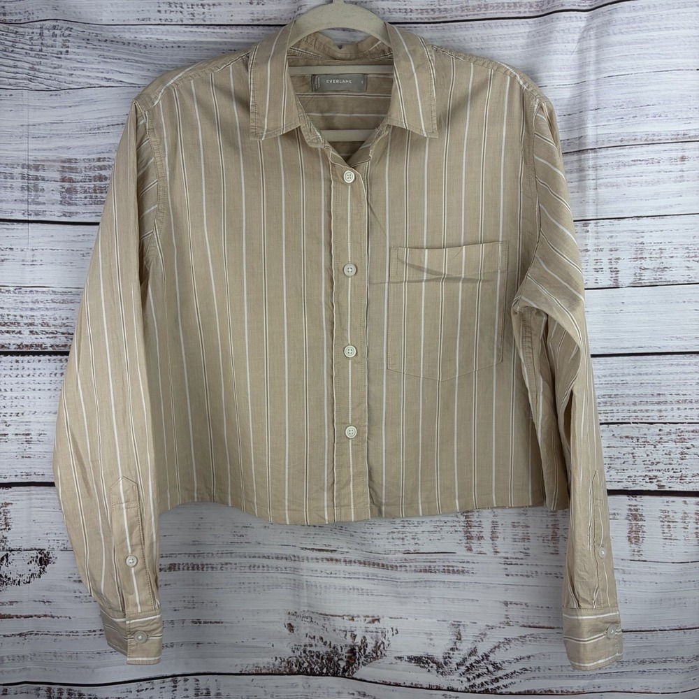 Everlane The Way-Short Shirt in Silky Cotton in‎ Beige Cream White Size Small